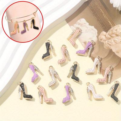 2/4/6pcs Alloy Material High Heels Pendant Creative Shoes Clothing Pendant DIY Summer Beach Foot Chain Bracelet Earrings Keychain