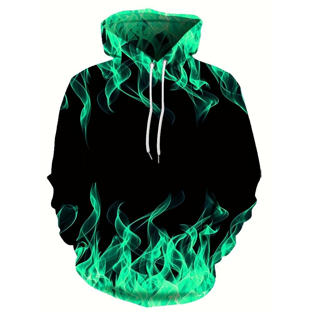 2024 Creative Flame 3D Print Hoodie, Cool Hoodies Mens,Spring Autumn Pullover Hooded Sweatshirt,Oversized Harajuku Y2k Clothes
