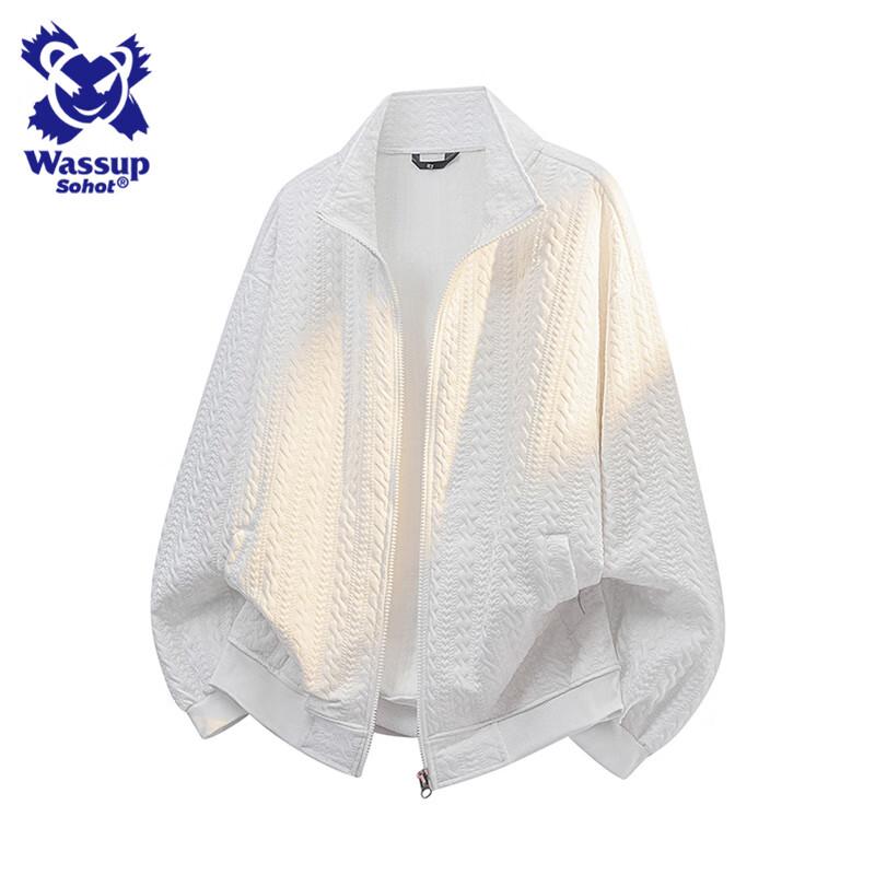 Wassup Sohot Men's Polo Collar Long Sleeve Textured Sweatshirt