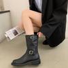 Retro Western Cowboy Boots Women's New 2025 Brown Ort Soft Leather Mid-Calf Riding Boots Thi Heel  Boots