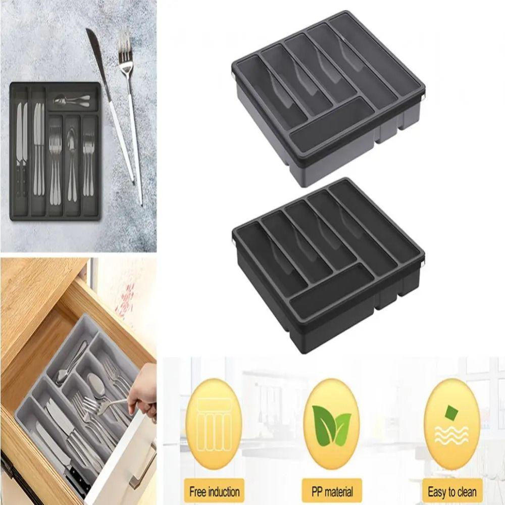6 Grids Kitchen Cutlery Storage Box Plastic Tableware Cutlery Tray  Kitchen Supplies