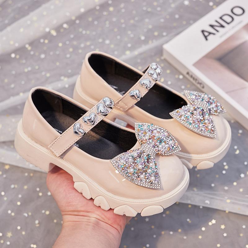 Spring & Autumn New Girls' Rhinestone Soft-soled Leather Shoes Round-toe Versatile Shallow Mary Jane Casual Kids Fashion PU