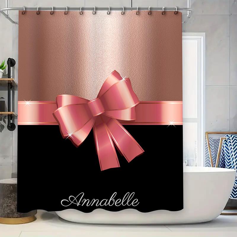 

Customizable Pink Bow Shower Curtain With Name For Bathroom Decor Black And Rose Gold Luxury Design Water-Resistant W60H190(CM)-1 Pcs