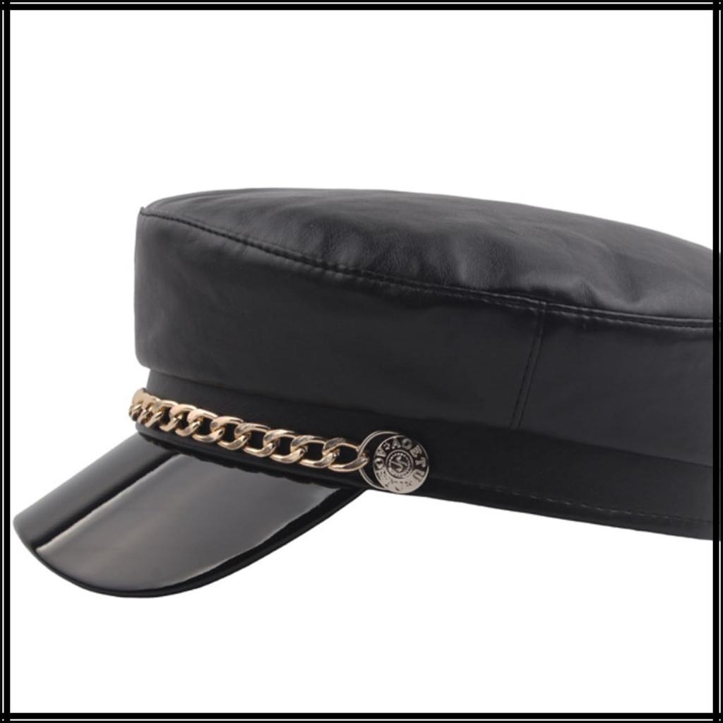 Marine Cap Leather Black Casquette Stylish Hat for Travel Women and Men CZ196 [White Fang] (Black)