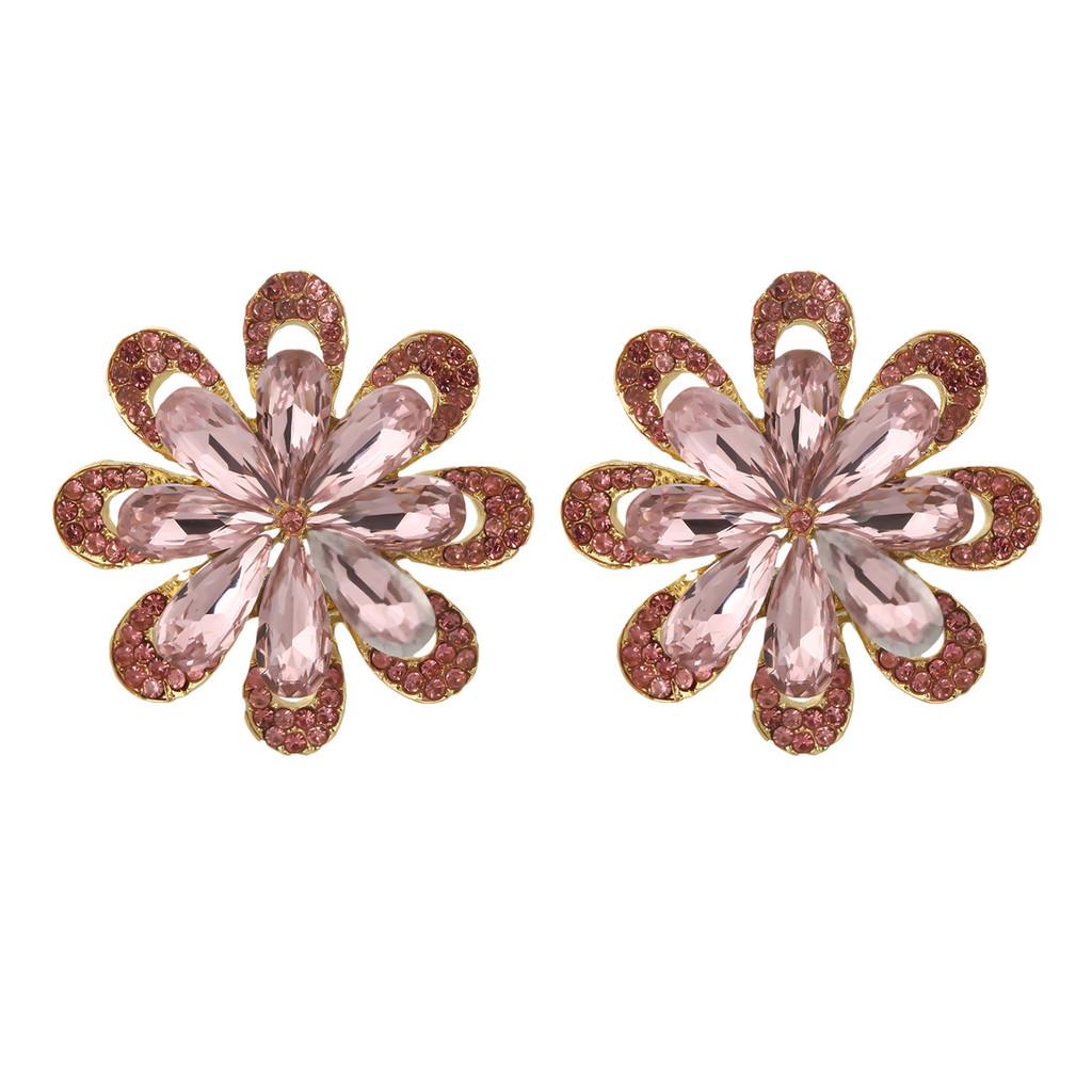 Elegant Alloy Diamondaccented Flower Earrings With Geometric Design For Wedding