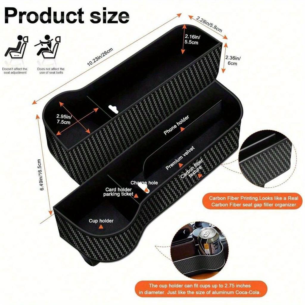 Car Seat Organizer, Multifunctional Car Seat Gap Filler Organizer, Auto Console Side Storage Box With Cup Holders Gap Storage Box For Car