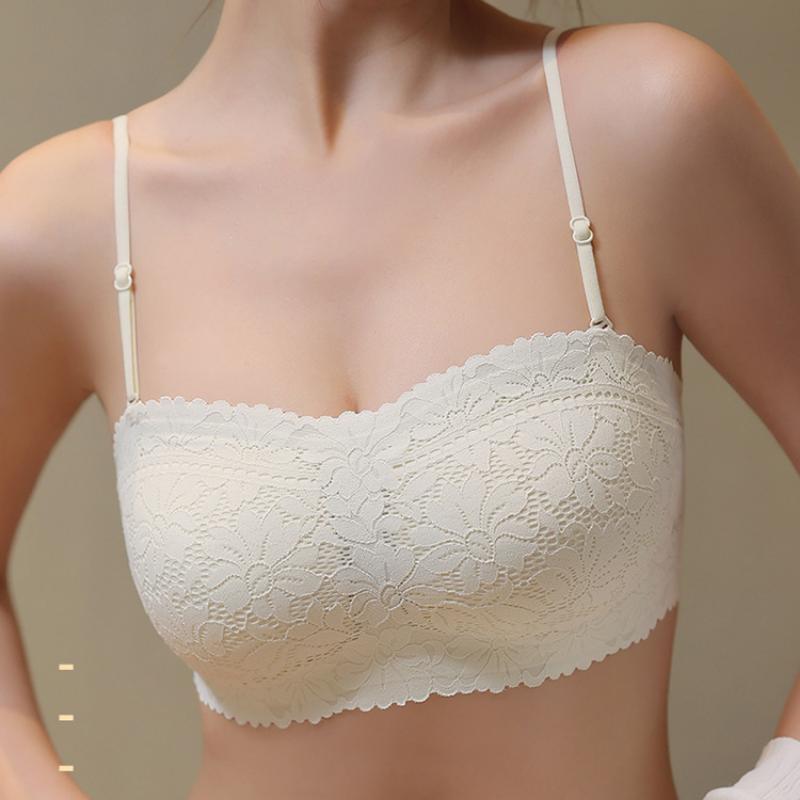 Dámské letní krajkové spodní prádlo bez ramínek Podprsenka s tenkým dílem Zavinovací podprsenka nespadne Protiskluzová neviditelná podprsenka