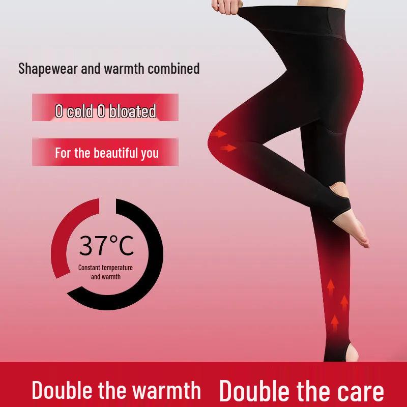 

Women s Winter Fleece-Lined Silk Wool Elastic Leggings Footed Style * 2XL Large Size [125-160 lbs]