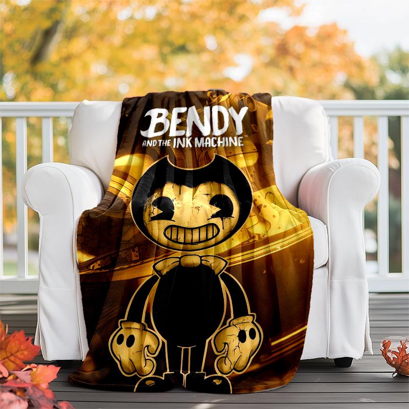 Bendy and the Ink Machine Theme Printed Blanket - Perfect for Couch, Bed, Travel & Outdoor Use | Machine Washable, Cozy & Durable.
