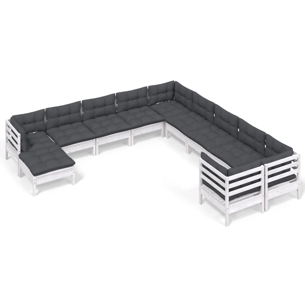 11 Piece Garden Lounge Set with Cushions White Pine Wood