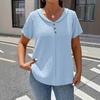 Camiseta Elegante Gola Boneca Tamanho Grande para Mulheres Cor Sólida Manga Curta Botões Plissados Tops Verão Solta Casual Simples Doce Camisa Roupa Feminina