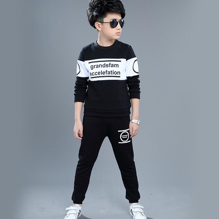 Automne Hiver Survêtement Garçons Velours Ensembles Enfants Coton Rayé T-Shirt à Lettres + Pantalon Long Costume 2 Pièces Vêtements 8 10 12 Ans