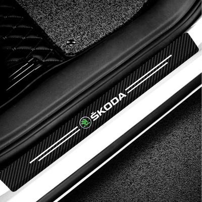 AFA1 4Pcs Car Door Sill Scuff Plate Decor Carbon Fiber Sticker For Octavia 2 A5 A7 Rapid Fabia Superb Kodiaq Scala Karoq Kamiq