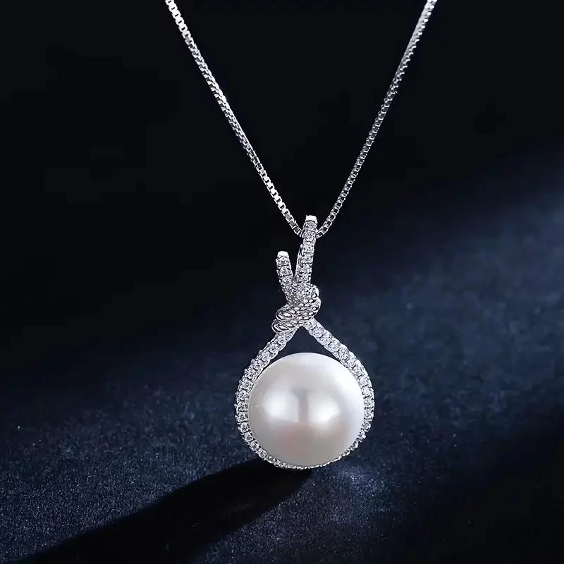 

CAOSHI Elegant Lady Simulated Pearl Necklace for Wedding Ceremony Graceful Bridal Zircon Brilliant Cubic Zirconia Accessories 45cm