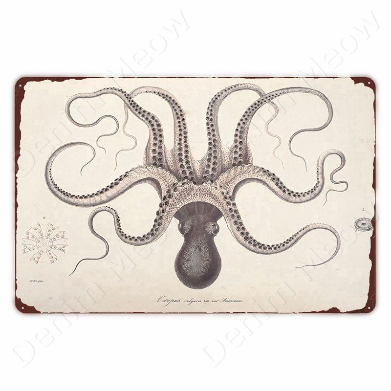 Starověcí Znamení Vintage Kovové Znamení Fosilní Nástěnné Umění Plakát Savci Ryby Znamení pro Domov Třída Dekor Hmyz Plechové Znamení