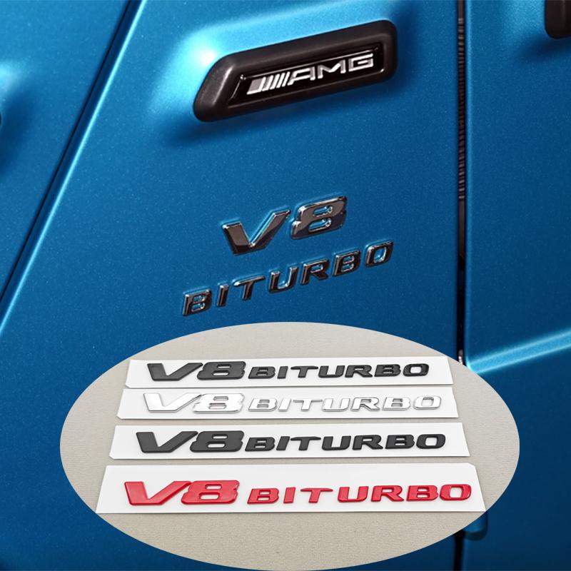 2pcs 3D ABS Car Letter Logo V8 BITURBO Sticker Fender Side Badge Emblem Decal For Mercedes Benz G63 S63 C63 E63 C63S Accessories