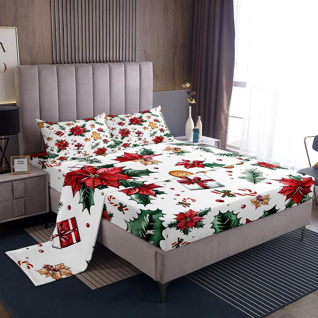 Christmas Theme Pattern Mattress Four-Piece Bedding Set Bedroom Dormitory Bedding Decoration