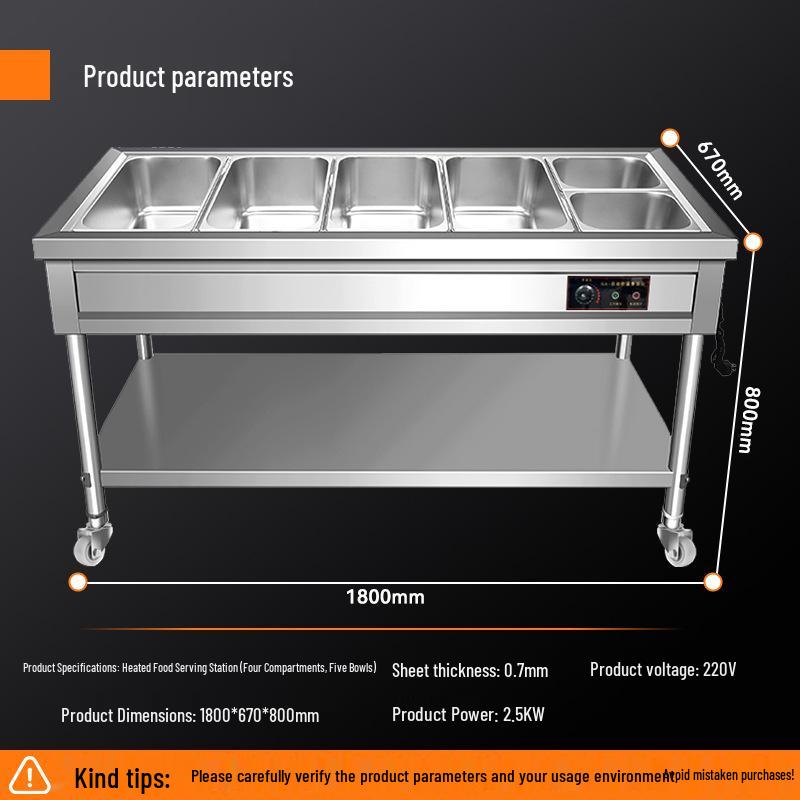 Ke Lai Heng Stainless Steel Warming and Serving Counter with Food Containers for Fast Food Restaurants