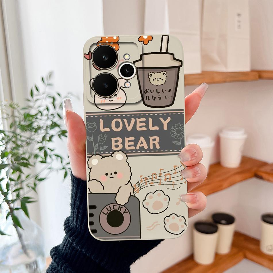 Cartoon Case For Realme 15 Pro Cute Dinosaur Liquid Silicone Lens Protection Back Cover Soft Phone Cases For Realme 15Pro 5G