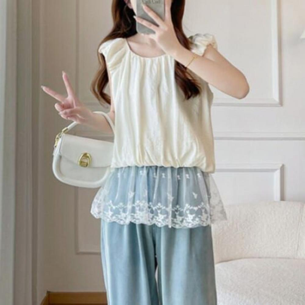 Navava Lace Shirring Sleeveless Blouse Nb2699