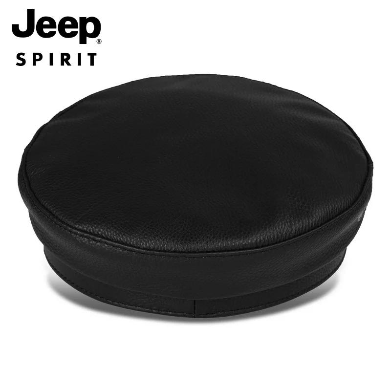 Jeep Unisex Cowhide Leather Cap Captain's Cap Flat Top Military Golf Cap Baseball Trucker Hat, Best Gift 96CA0671 ALM1