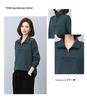 Women's High Neck Fleece Sweatshirt, Turn-Down Collar, 2024 Autumn/Winter, Petite, Thick Zip-Up Top for Moms