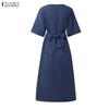ZANZEA Women Solid Color Casual Round Neck Loose Half Sleeve Dress