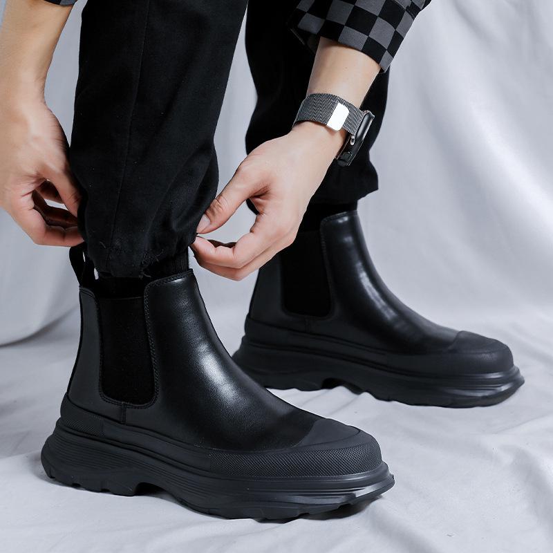 

мужские модные ботинки челси черные трендовые туфли из натуральной кожи вечеринка банкет платье ковбойские ботинки на платформе красивые ботильоны мужские 270 чёрный