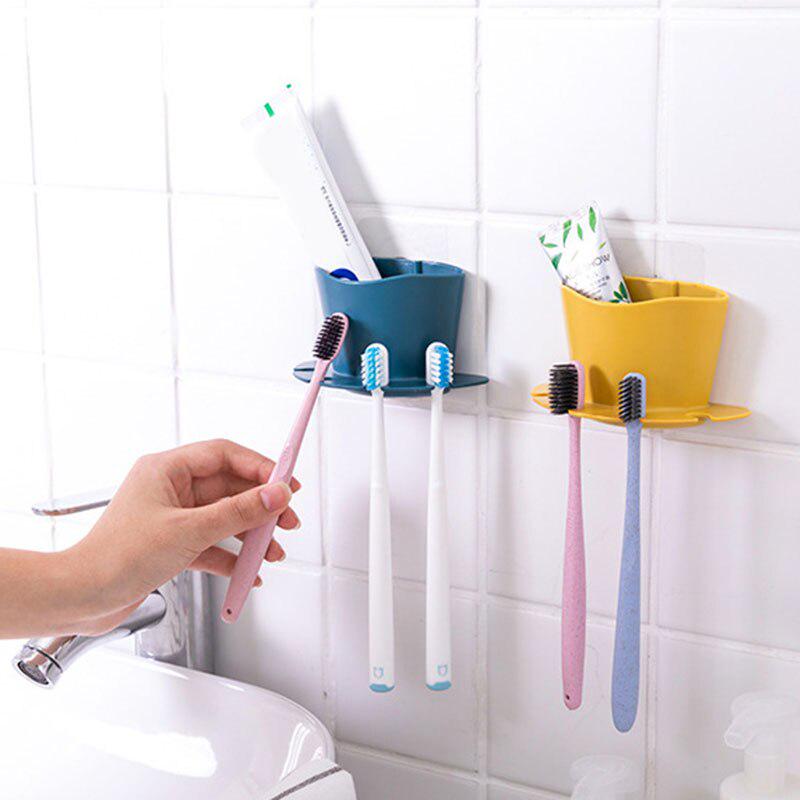 Portaspazzolino Da Parete Multifunzione Con Dispenser Dentifricio - Design Cactus, Fragola, Ciliegia O Fiore (Colore Casuale)