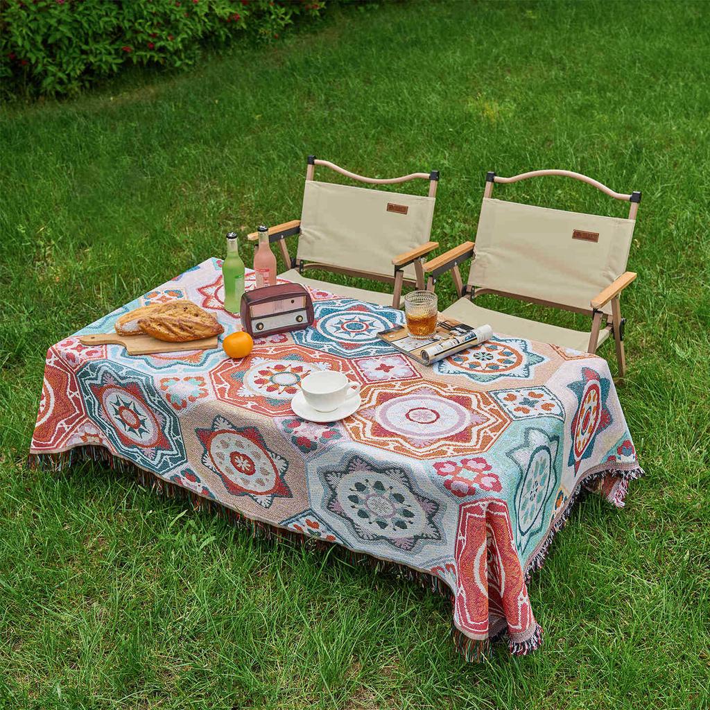 Thickened Cotton Linen Picnic Mat Multifunctional Sofa Cover Cartoon Tablecloth Non Slip Pad