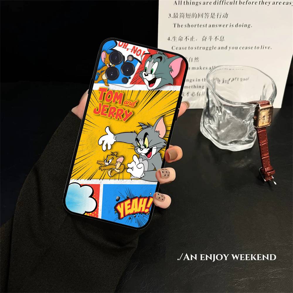Animated T-Tom And J-Jerry Phone Case For Iphone 16 15 17 13 14 12 11 Pro Max Plus Black Shell Cover Case