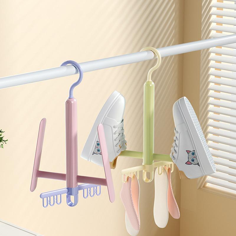 Rotatable Shoes Drying Rack Windproof With Sock Clips Shoes Drying Hanger Quickly Dry Space Saving Hanging Shoes Hook