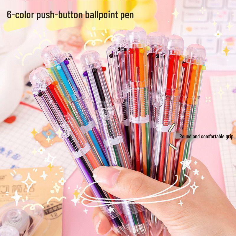 Six-Color Cute Cartoon Ballpoint Pen with Push Button
