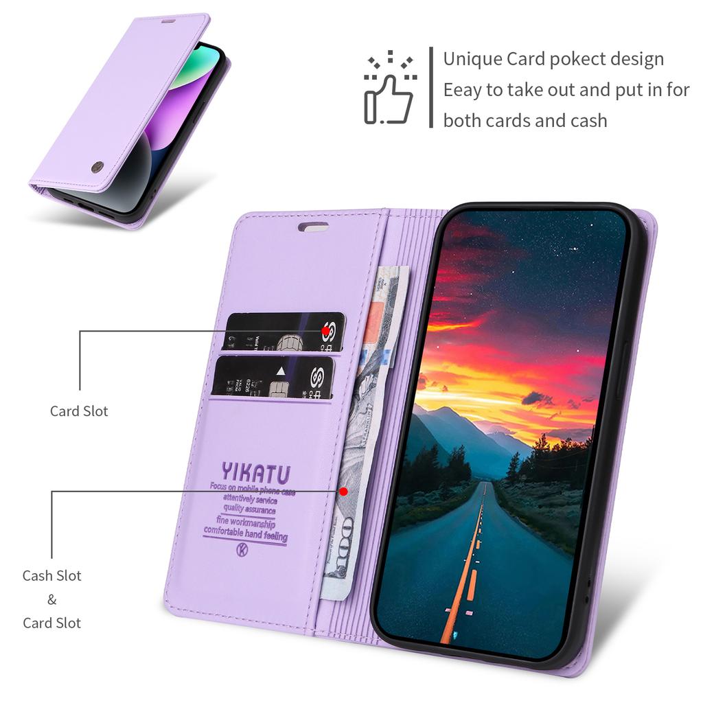 For Vivo V50 5G Phone Cases YIKATU Magnetic Closure PU Leather Mobile Cover  -  Light Purple