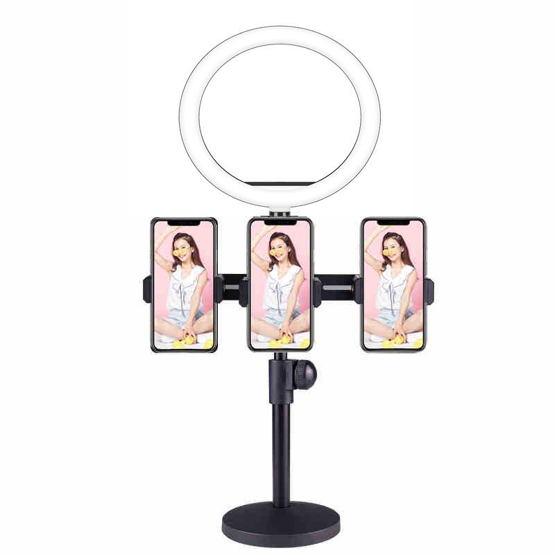 Multi-Functional Mobile Broadcast Stand with Fill Light and Adjustable Camera Positions for Photography and Video Recording