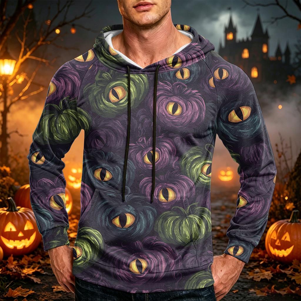 Men's Casual Loose Fit Printed Hoodie with Kangaroo Pocket and Drawstring for Everyday Wear