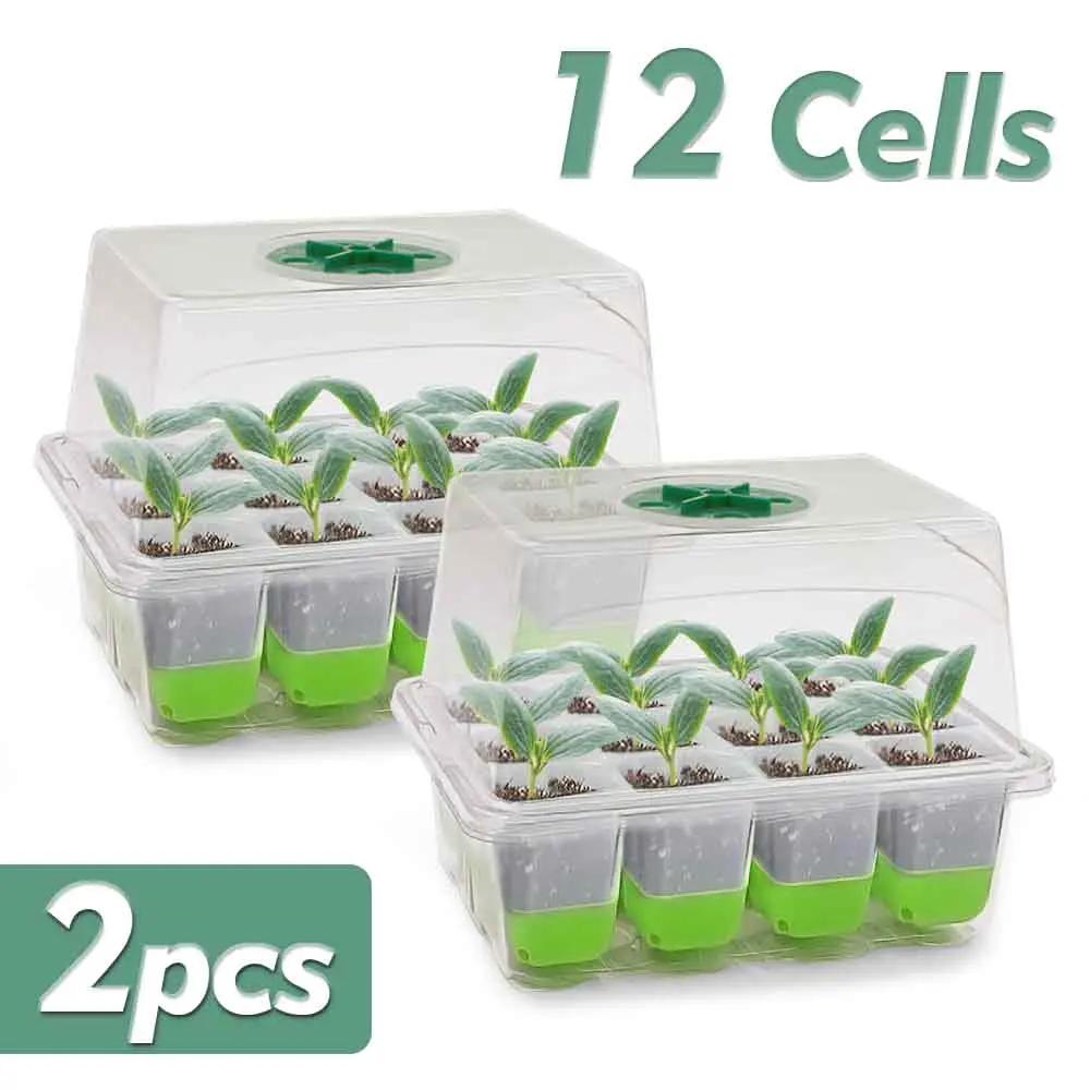 12-vaks Zaailing Starter Bak met Transparante Deksel Verstelbare Vochtigheid Kiemdoos Binnentuin Kas Kweek Potgrond