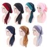 Women Bonnet Vintage Imitation Silk Solid Color Long Hair Lady Turbans for Sleeping