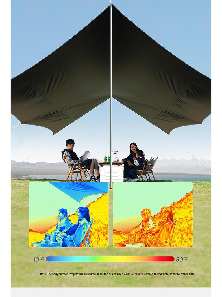 Swallowtail Black Glue Camping Awning with Silver Coating Sunshade Gazebo Tent