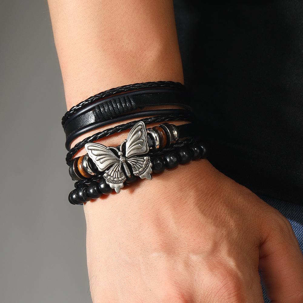 New retro ethnic butterfly bracelet, European and American cross-border multi-layer personalized women's leather woven bracelet