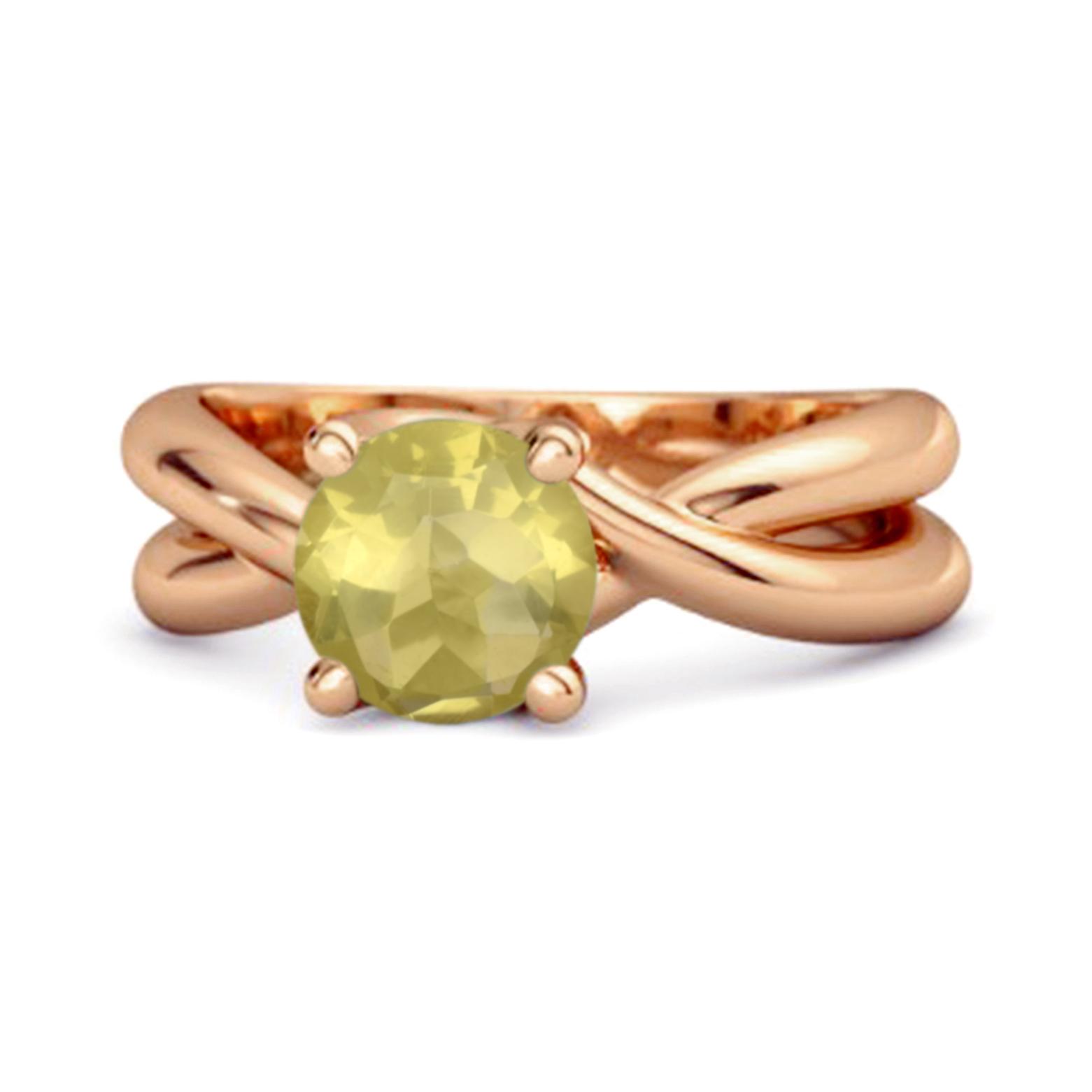 Lemon Quartz Crisscross Band Ring - 925 Sterling Silver Rose Gold Vermeil 7 розового золота