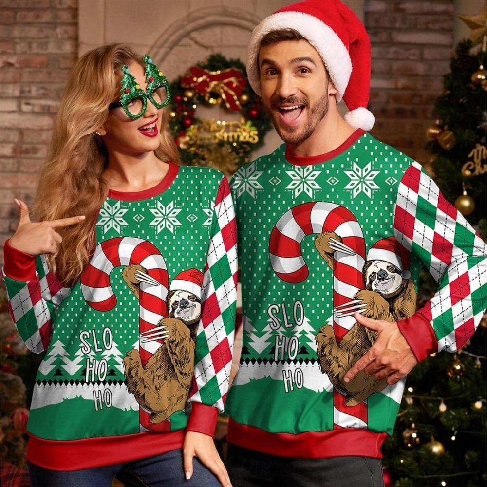 

Fashion Men Women s T-shirt Christmas Funny Sugar Stick Print O-Neck Pullover Top Casual Sweatshirt Kids Tees Top Clothing 100