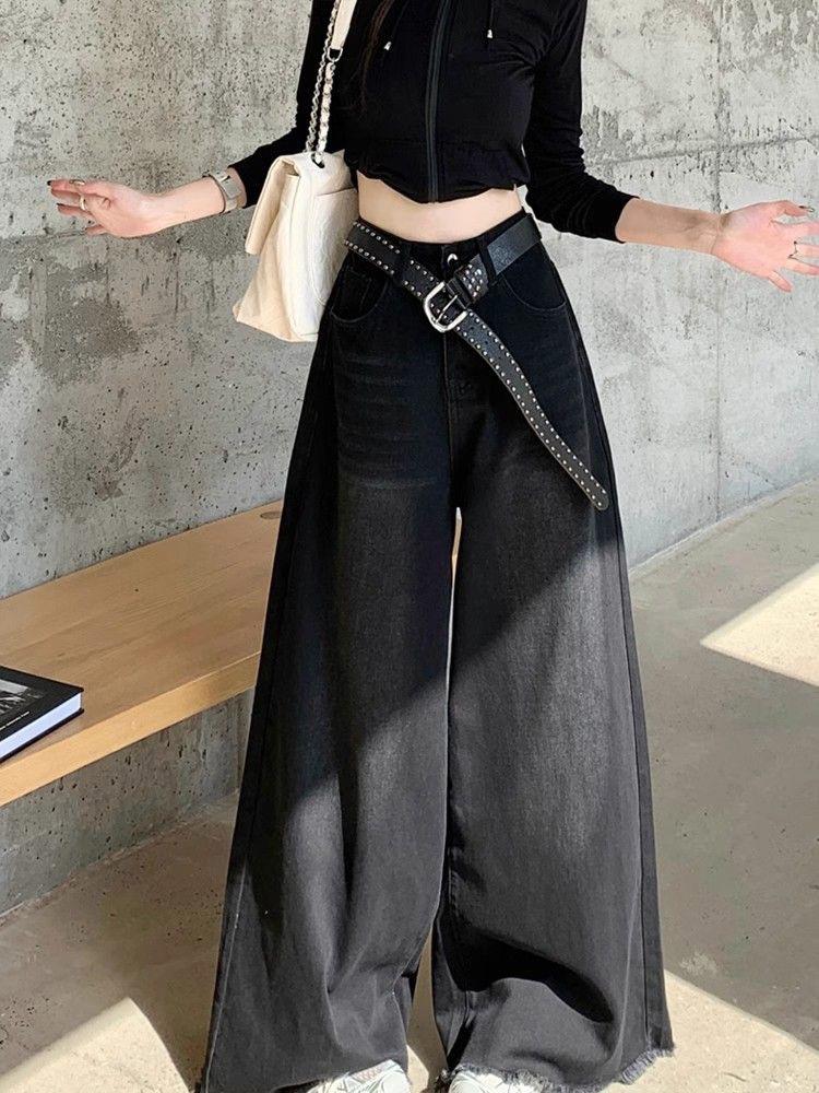 Hot Girl Baggy Jeans Femenina Y2k Street Vintage Washed To Make Old Fried Straight Wide-Leg Denim Pants For Women