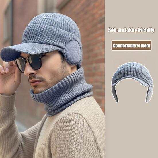 Strickmütze mit Ohrenklappen Einfarbig Stretch-Passform Warm Atmungsaktiv Strickstoff