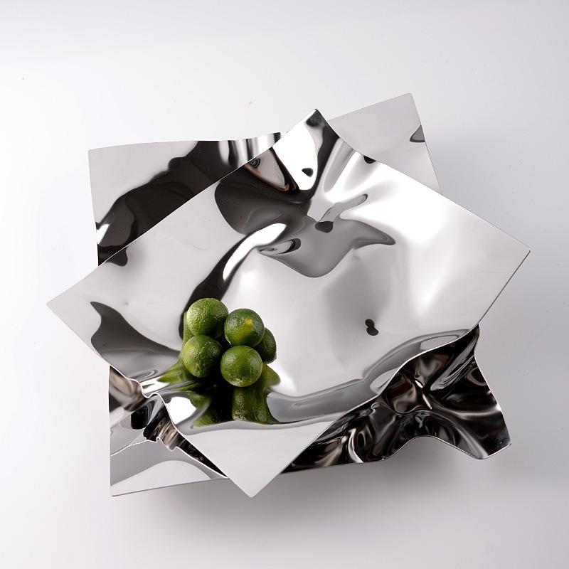 Stainless Steel Fruit Tray Luxury Wavy Fruits Trays Aesthetic Decorative Plate Elegant Modern Food Plates Table Decorations