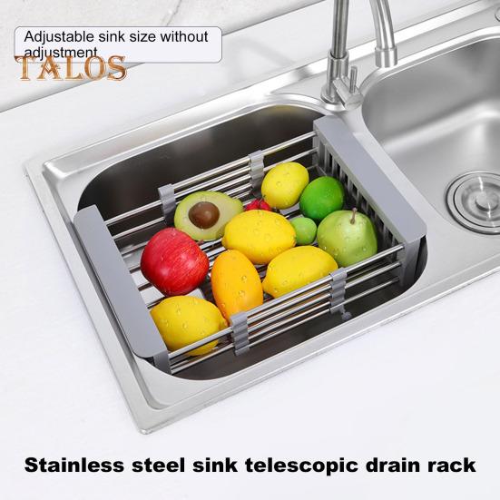Stainless Steel Drain Rack Retractable Design Large Capacity Rust-Proof Corrosion Resistant Kitchen Sink Hollow Drain Rack Organizer