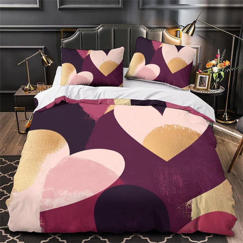 3D Digital Printing Love Series Polyester Bedding Two Or Three-Piece Set