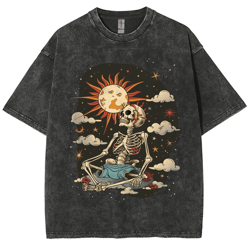 

Мужские футболки с принтом в виде черепа и солнца в винтажном стиле, уличный хип-хоп, ретро, панк, готика, харадзюку, повседневные, хлопковые, с коротким рукавом XL