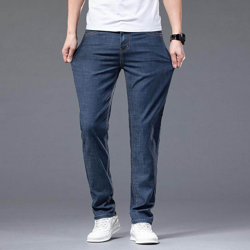 Ice-Silk Men's Denim Trousers Summer Lightweight Loose-Fit Stretch Tencel Casual Trousers New Style Business Straight-Leg Trousers