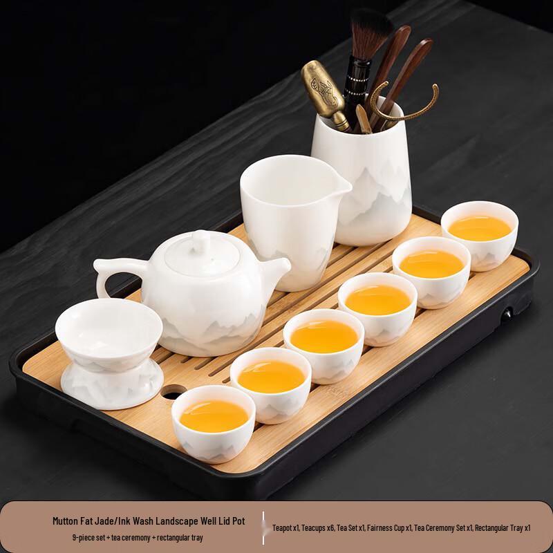 Dehua Mutton Fat Jade Ink Wash Teaware Set